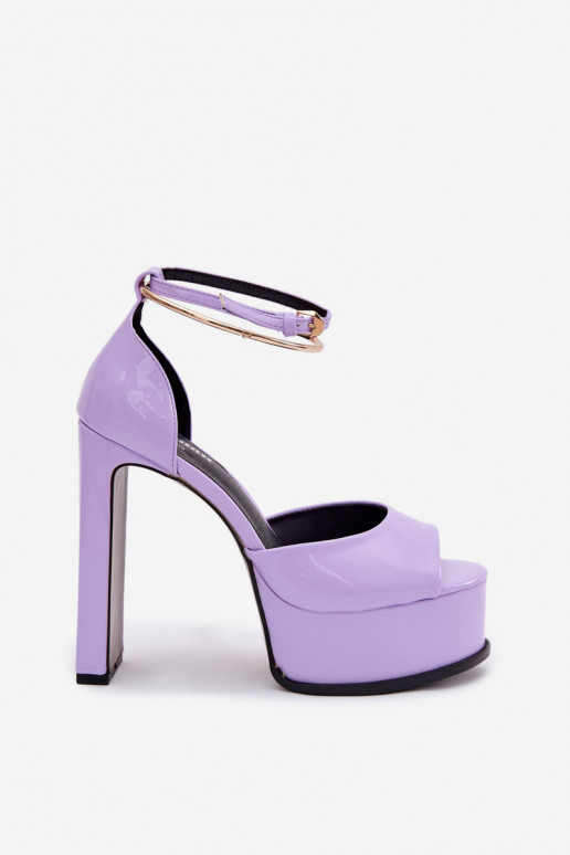 Patent Women's Block Heel and Platform Sandals Purple Horvia