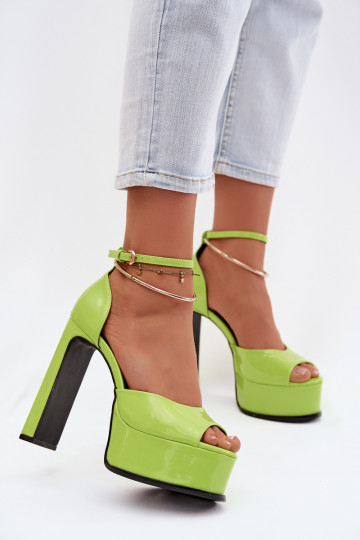 Patent Leather Women's Sandals With Heel And Platform Green Horvia 2