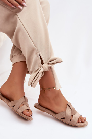 Women's Flat Dark Beige Slides With Straps Pavelle