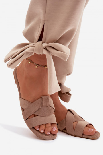 Women's Flat Dark Beige Slides With Straps Pavelle 2