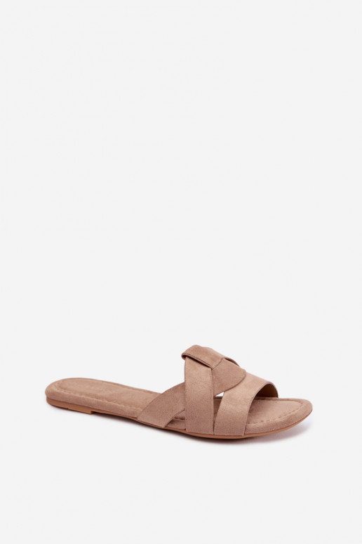 Women's Flat Dark Beige Slides With Straps Pavelle