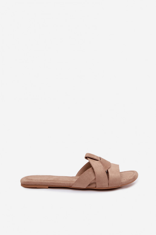 Women's Flat Dark Beige Slides With Straps Pavelle