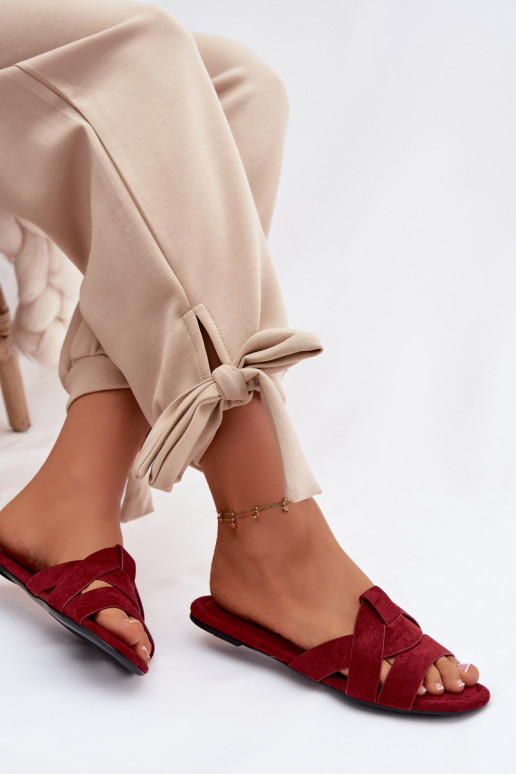 Płaskie Klapki DamskiewithPaskami Bordowe Pavelle