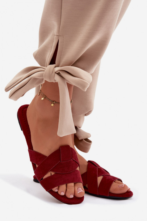 Płaskie Klapki DamskiewithPaskami Bordowe Pavelle