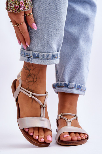 Sandały Damskie Płaskie S.Barski KV-541-120 Złote