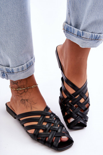 Women's Leather Mules with Straps Black Doralia 2