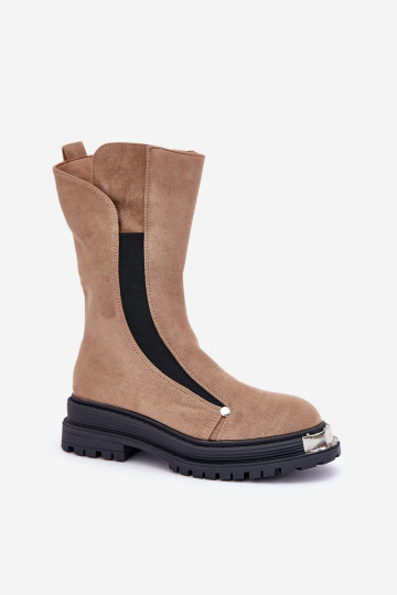 Fleece-Lined Flat Heel Boots Beige Palimra 2