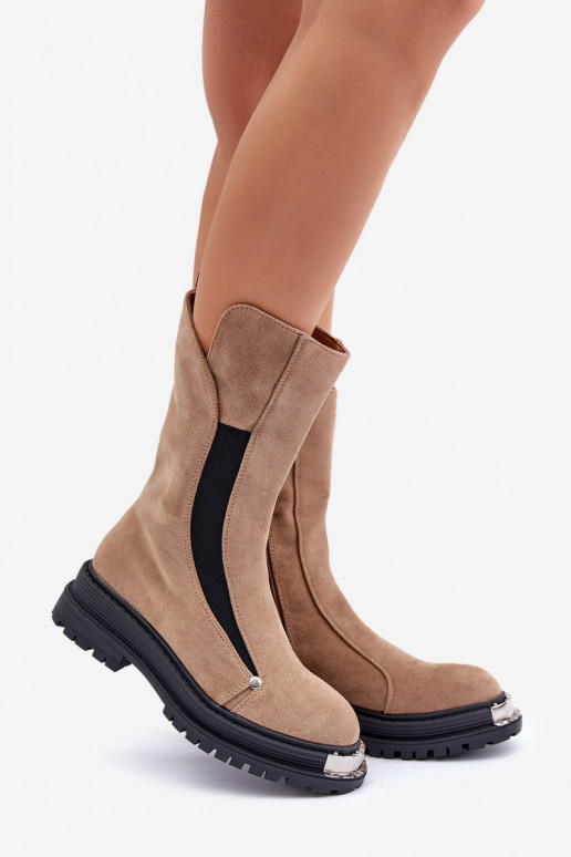 Fleece-Lined Flat Heel Boots Beige Palimra