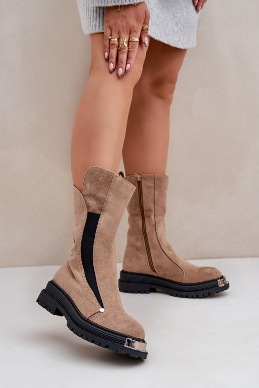 Fleece-Lined Flat Heel Boots Beige Palimra
