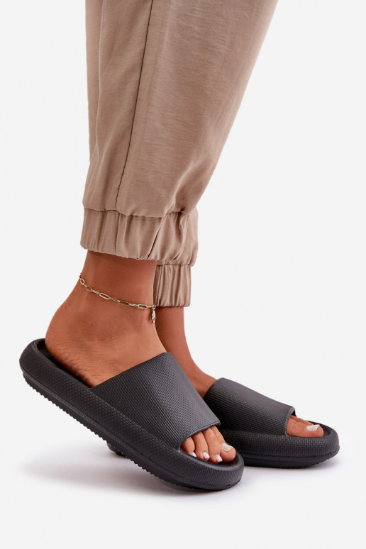 Damskie Lekkie Piankowe Klapki Na Grubej Podeszwie Czarne Querceria