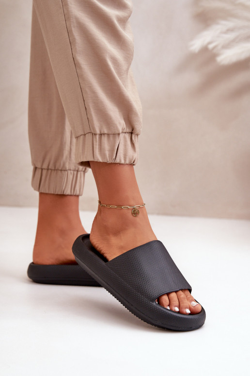 Women's Lightweight Foam Slippers On Thick Sole Black Querceria