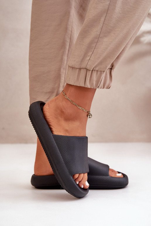 Damskie Lekkie Piankowe Klapki Na Grubej Podeszwie Czarne Querceria