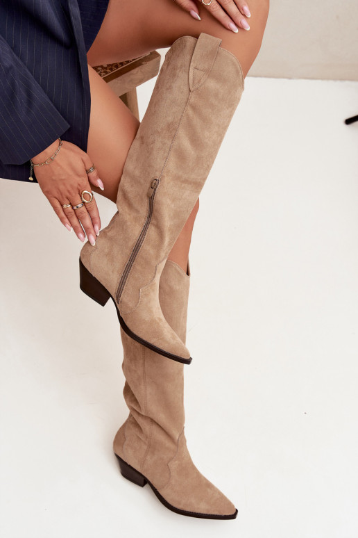Insulated cowboy boots with heel from eco suede beige Jovianne