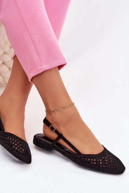 Breathable Eco Suede Black Ballerinas Farivelle