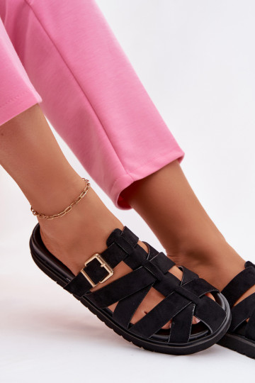 Women's Strappy Black Roselisse Slides with Gold Buckle 2