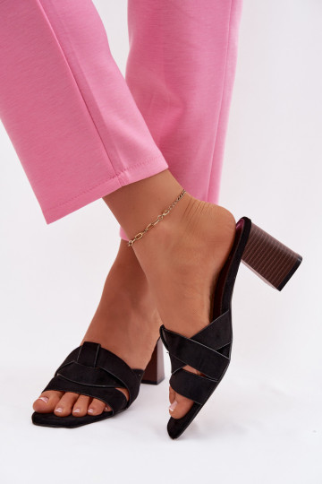 Women's Block Heel Sandals With Straps Eco Suede Black Corivelle 2