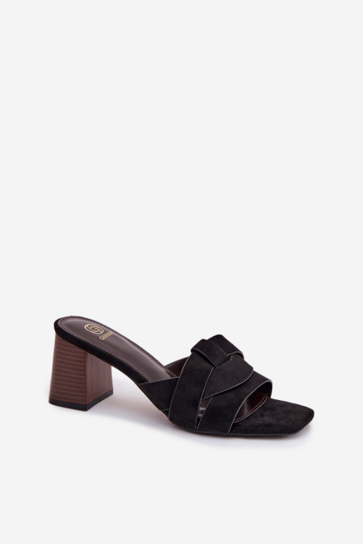 Women's Block Heel Sandals With Straps Eco Suede Black Corivelle