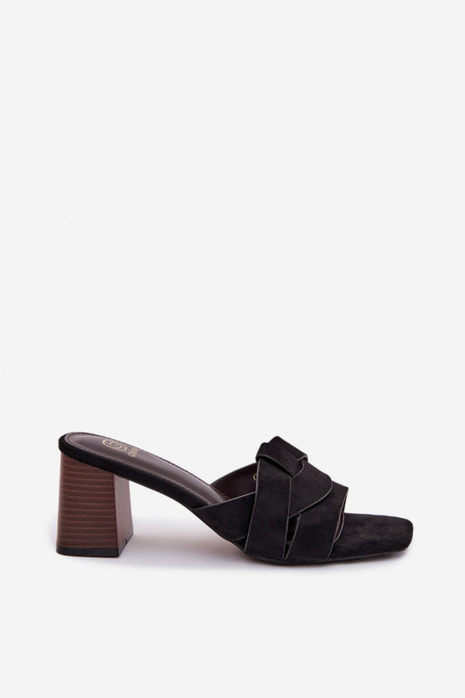 Women's Block Heel Sandals With Straps Eco Suede Black Corivelle