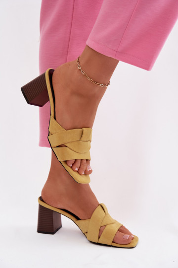 Women's Block Heel Sandals With Straps Eco Suede Yellow Corivelle