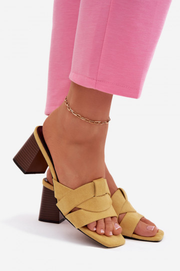 Women's Block Heel Sandals With Straps Eco Suede Yellow Corivelle 2