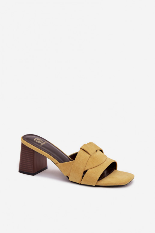 Women's Block Heel Sandals With Straps Eco Suede Yellow Corivelle
