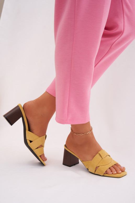 Women's Block Heel Sandals With Straps Eco Suede Yellow Corivelle