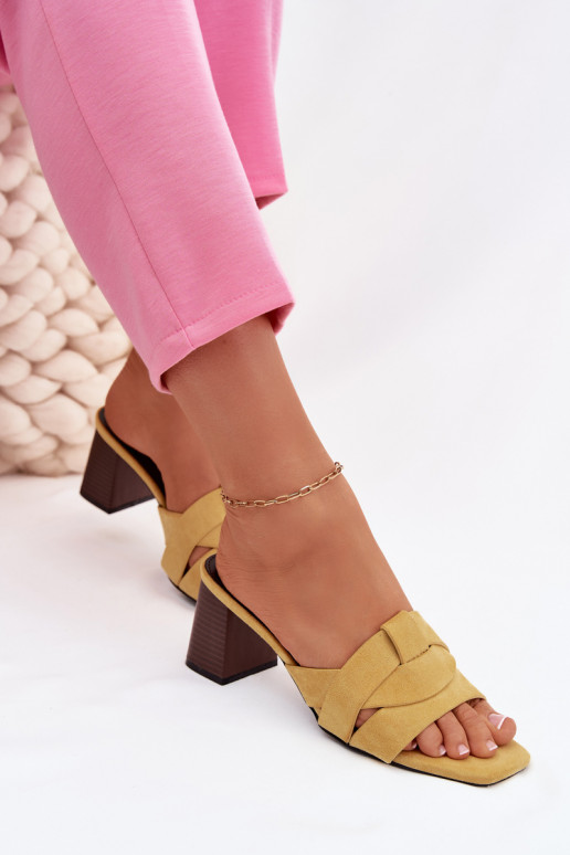 Women's Block Heel Sandals With Straps Eco Suede Yellow Corivelle