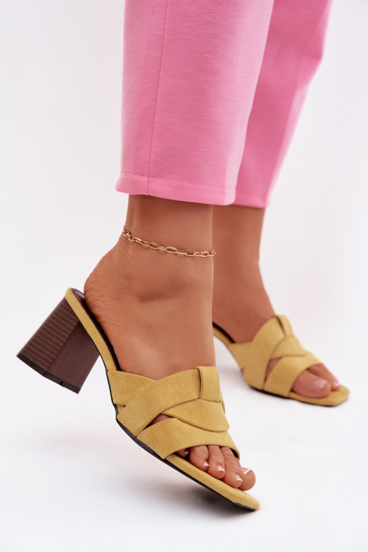 Women's Block Heel Sandals With Straps Eco Suede Yellow Corivelle