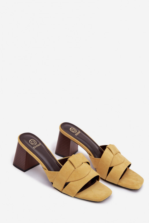Women's Block Heel Sandals With Straps Eco Suede Yellow Corivelle