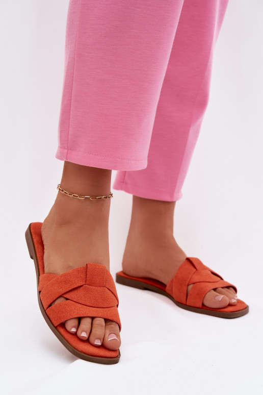 Women's Flat Strappy Eco Suede Orange Florane Sandals