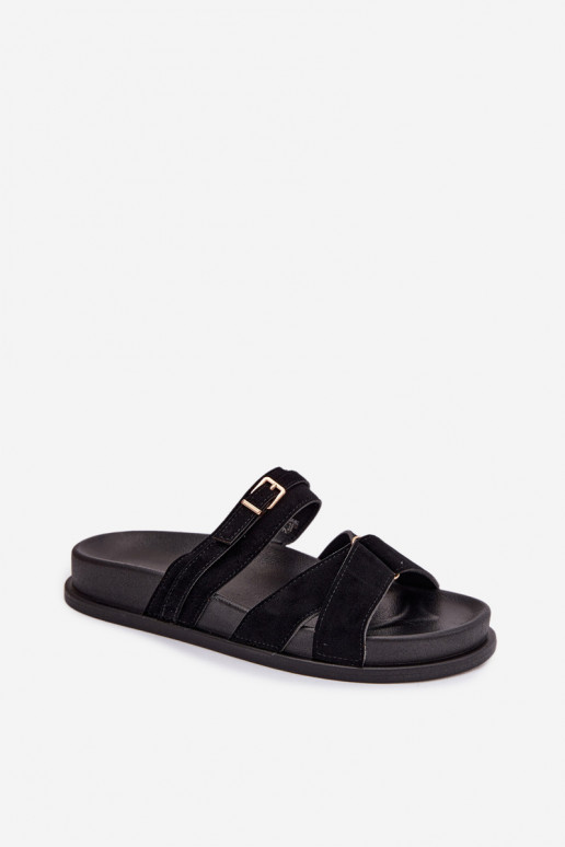 Women's Strappy Black Sandals With Gold Buckle Selorina