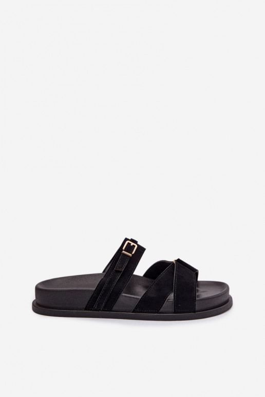 Women's Strappy Black Sandals With Gold Buckle Selorina