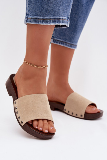 Women's Flat Beige Slides With Buckles Amelvessa 2