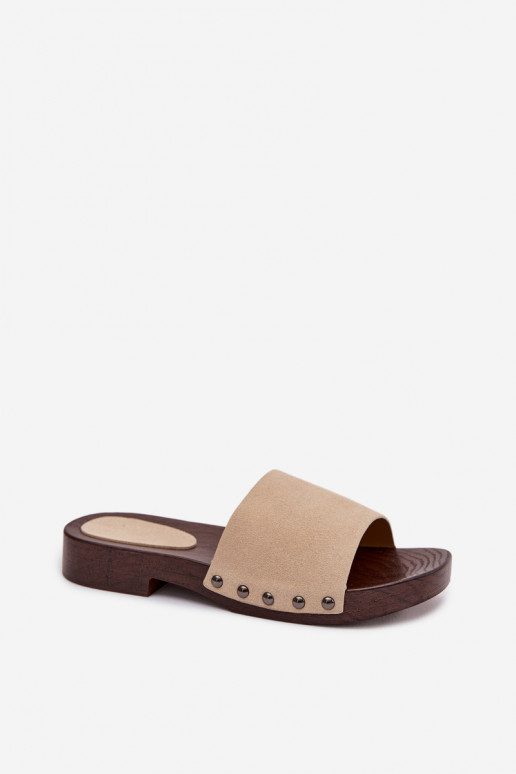 Women's Flat Beige Slides With Buckles Amelvessa
