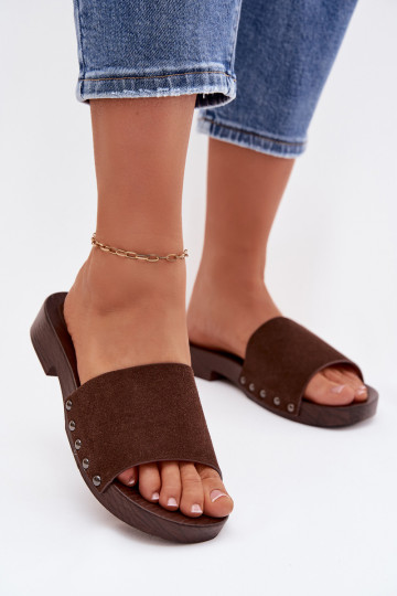Women's Flat Buckle Sandals Chocolate Amelvessa