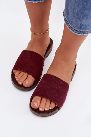 Women's Flat Buckle Sandals Bordeaux Amelvessa