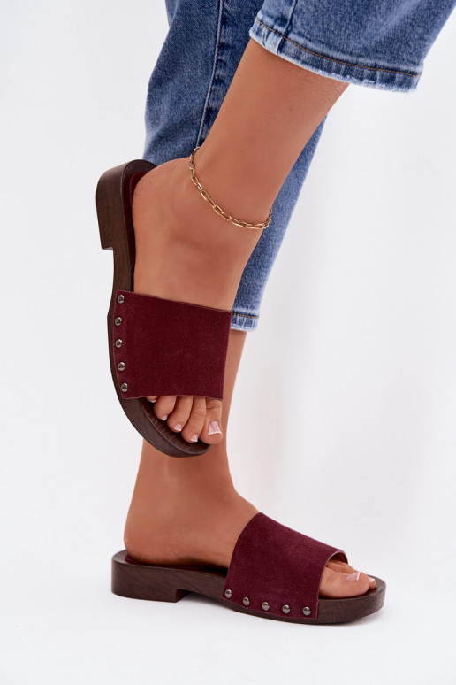 Women's Flat Buckle Sandals Bordeaux Amelvessa