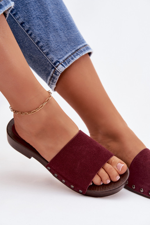 Women's Flat Buckle Sandals Bordeaux Amelvessa