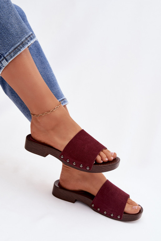 Women's Flat Buckle Sandals Bordeaux Amelvessa