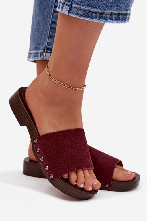 Klapki DamskiewithĆwiekami Na Płaskim Obcasie Bordowe Amelvessa