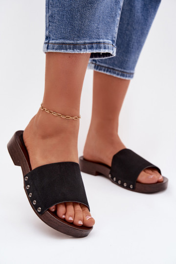 Women's Flat Black Studded Slides Amelvessa 2