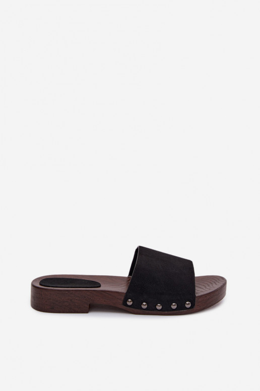 Women's Flat Black Studded Slides Amelvessa