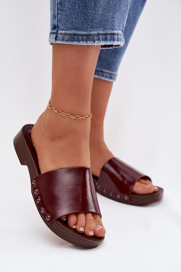 Women's Buckle Flat Low Heel Burgundy Brinalle