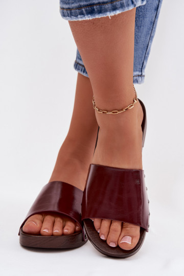 Women's Buckle Flat Low Heel Burgundy Brinalle 2