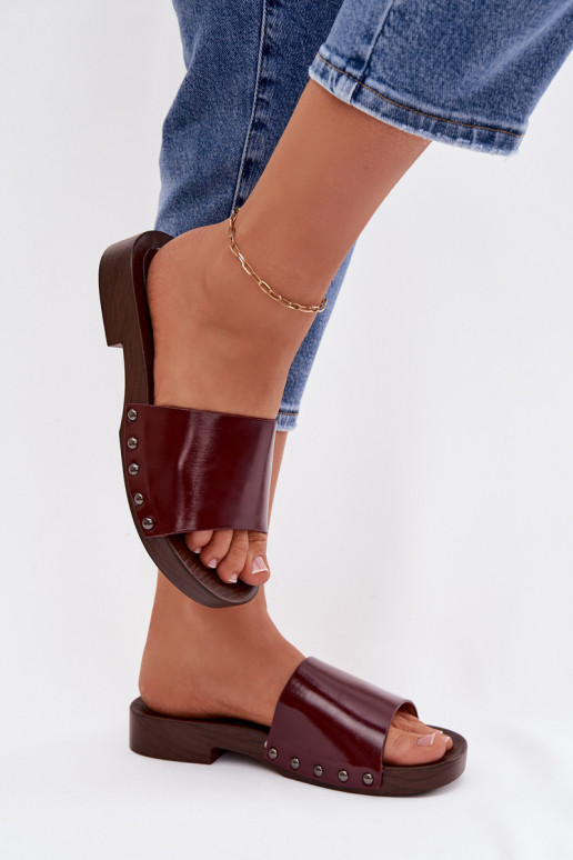 Women's Buckle Flat Low Heel Burgundy Brinalle