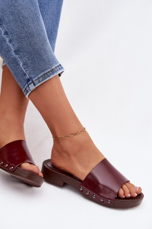 Women's Buckle Flat Low Heel Burgundy Brinalle