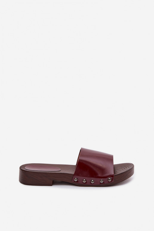 Women's Buckle Flat Low Heel Burgundy Brinalle