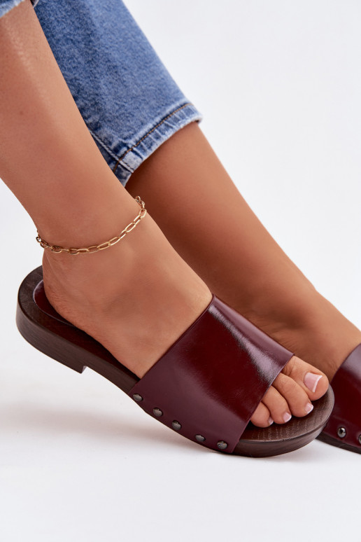 Women's Buckle Flat Low Heel Burgundy Brinalle