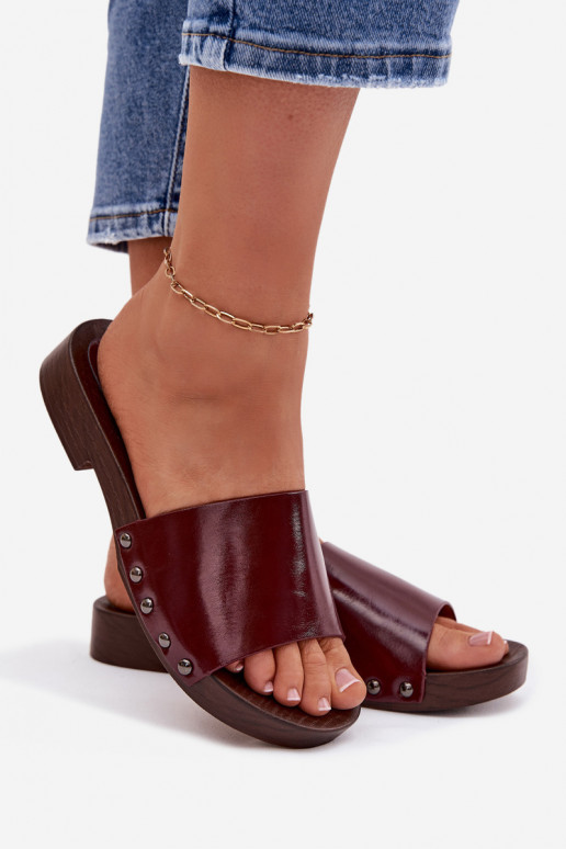 Women's Buckle Flat Low Heel Burgundy Brinalle