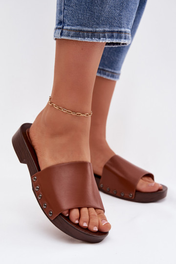 Women's Flat Buckle Sandals Camel Brinalle 2